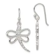 Sterling Silver Cz Dragonfly Shepherd Hook Earrings