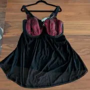 Elomi Babydoll Negligee Size US 42I Under wire NEW Black Red Lingerie (UK 42G)