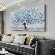 Tree of Life Wall Art Blue Tree Picture Wall Decor Artwork Framed Abstract Canvas Painting Nature Decor for Living Room Bedroom Bathroom Office Home Decor 20"x40"Can Be Hung Directly