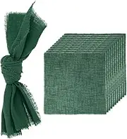 uxcell 12Pcs Handmade Cloth Napkins, 16.5x16.5 Inch Cotton Napkins with Fringe Square Rustic Table Napkin for Wedding Party Dinner Table Decor Bridal Shower, Dark Green