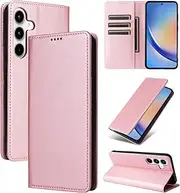 [YocoverTech] for Samsung A35 5G Wallet Case with Card Holder,for Galaxy A35 5G Case Phone Flip Cover PU Leather Women Men[RFID Blocking] Shockproof Cover with Credit Card Slots-Rose Gold