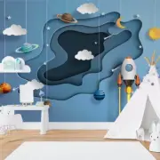 Decorative kids bedroom wallpaper Space exploration 368x254cm giant wall mural