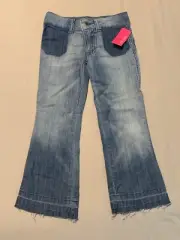 New Girl's Xhilaration Blue Jeans Denim Bootcut Pants Cut Off Leg Patches Size 4