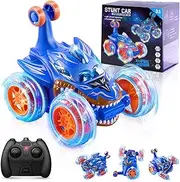 Remote Control Car for Kids, 360° Rotating 4WD Stunt RC Monster Car with Cute Cool LED Lights, 2.4GHz Race Car Toy Fast Response RC Cars Gifts for Kids Boys Grils Age 3-10 Birthday Gift (Dinosaur)