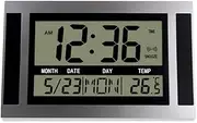 Zicojia Digital Wall Clock LCD Number Time Temperature Calendar Alarm Table Desk Clock Modern Design Office Home Silver