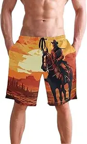 [XYMZR] Western Cowboy Sunset Men's Swim Trunks Quick-Dry Bathing Suit Swimming Board Shorts S