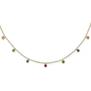 Sterling Silver Prizma Gold-Tone 14K Flash Gold-Plated 16 Inch Dangling Colorful Cz Necklace With 2 Extender