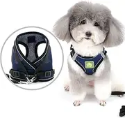 [Zunea] Small Dog Harness and Lead Set No Pull Puppy Vest Harnesses Adjustable Reflective Soft Mesh Step-in Pet Cat Harness Escape Proof for Walking, Bright Colors for Dogs Girl Boy Darkblue L