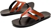 [ETORYOOX] Men's Leather Summer Handmade Flip-Flop Slides,Slip-On Woven Non-Slip Roman Slide Sandals,Casual Out Athletic Outdoor Beach Shoes