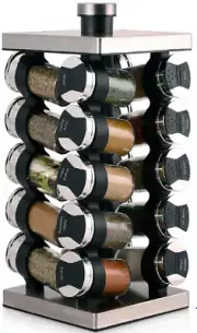 20 Jar Spice Rack with Spices Included - Tower Organizer for Kitchen Spices and