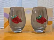 Uniquely Yours "Strawberries" Blingy Rhinestone Stemless Wine Glasses (2ea)