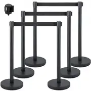 VEVOR Crowd Control Stanchion, Set of 6 Pieces Stanchion Set, Stanchion Set with 6.6 ft/2 m Black Retractable Belt, Black Crowd Control Barrier with C