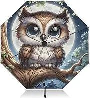 [RPLIFE] Cute Owl with Big Eyes Umbrella for Rain, Lightweight Durable Auto Open Close for Women, Travel Umbrellas for Rain and Sun