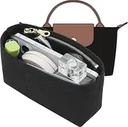 KESOIL Small Purse Organizer Insert Compatible with Longchamp Mini LePliage Xtra/Original/Green XS Pouch, Felt Handbag Organizer Divider Shaper Inner with Zipper, Black/XS