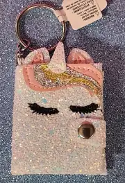 Glitter White Iridescent Unicorn Mini Diary Notebook Keychain NWT