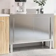 Stainless Steel Kitchen Work Table with Sliding Doors for Commercial Use - Adjustable Feet, Ideal for Prep & Cooking, 110x50x90 cm, Silver Color, Durable & Easy Clean Surface