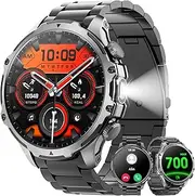 Mingtawn Military Smart Watch for Men (Answer/Make Call), 1,85" HD Touch Screen 700mAh Large Battery Fitness Watch with Flashlight/Sleep Monitor Fitness Tracker for iPhone & Android Black Steel Strip