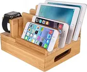 Bamboo Wood Multi-Device Desktop Charging Station Holder Cradle Stand Compatible with iPhone 12 11 Pro Max XS XR X 8 7 6S Plus iPad Apple Watch 2 3 4 iWatch Samsung Smartphones & Tablet