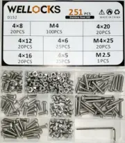 WELLOCKS 251 PC M4 Stainless Steel METRIC Button Head Socket Cap Screws w/ Nuts