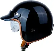 Vintage Motorcycle Half Helmets with Visor Motorcycle Helmet for Men and Women DOT/ECE Certification Retro Jet Helmet Half Shell Helmet Braincap Open Helmet for Bike Cruiser Moped E,M=57-58cm