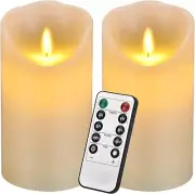 Flameless Candles 6" Set of 2 Ivory Dripless Real Wax Pillars Include Realistic
