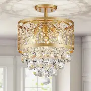 Crystal Drum Chandelier Flushmount Ceiling Light Modern Lighting Fixture for