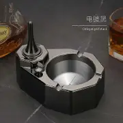 Baicheng New Oil-Electric Hybrid Charging Lighter Kerosene Ignition Creative Ashtray Office Desktop Ornaments Gifts Electroplated Black