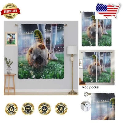Stylish Football Print Blackout Curtains - 84"W x 72"L Thermal Insulated Privacy