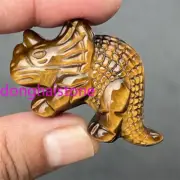 1.7" Natural Tiger’s Eye Jasper Triceratops Skull Quartz Crystal Skull Gem 1pc