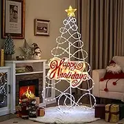 Costway 170 CM Outdoor Colorful Christmas Tree, Pre-lit Christmas Tree w/ 216 LED Lights, 6 Lighting Modes, Color Changing Artificial Xmas Tree for Indoor, Home, Party, Christmas New Year Decoration