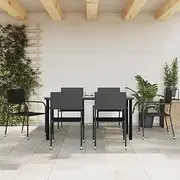 7 Piece Garden Dining Set Black Poly Rattan and Steel Patio Bar Sets