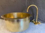 Hammered Unlacquered Brass Round Bar Sink , Drop In Sink , Brass Round Sink ,