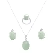 Bevilles Sterling Silver Diamond Set Jade Jewellery Set Stud