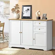 [OIKITURE] Chest of Drawers with 2 Drawers and 2 Cabinet Buffet Sideboard Hallway Storage