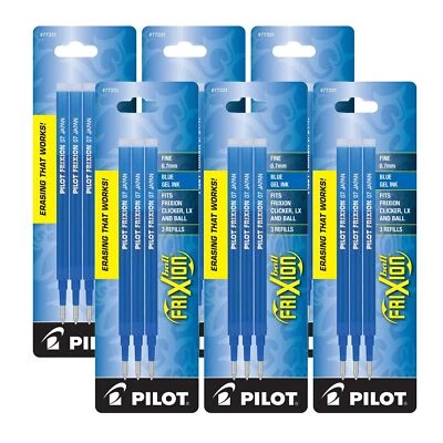 Pilot FriXion Gel Ink Refill 6 Pack Blue Ink Erasable Fine Point 18 Total