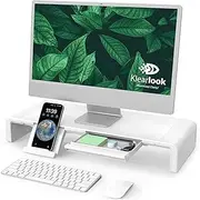 Klearlook Foldable Monitor Stand Riser with Adjustable Width, Compatible with Tablet, Printer, Laptop, PC, Includes Storage Drawer, Tablet & Phone Stand Holder
