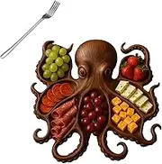 Octopus Charcuterie Platter, Kraken Design Wood Serving Tray, Ocean Themed Cheese Bread Board, Unique Octopus Design Wood Serving Tray (A)
