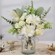 Artificial Flowers in Vase, Silk Faux Flowers Arrangement Rose Hydrangea Bouq...