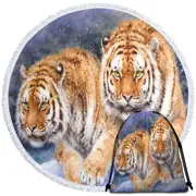 Cool Wildlife Animal Art Tigers in Snow Storm Round Beach Towel
