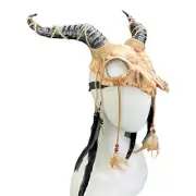 Ram Skull Mask Goat Horns Halloween Animal Masquerade Accessory Headdress[Bone]