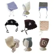 Elegant Crochet Lace Beanie Cap with Adjustable Strap Ear Protections Bonnet