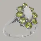Solid 14k White Gold Natural Opal & Peridot Womens Cluster Ring - Sizes 4 to 12
