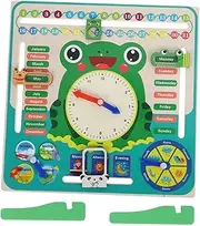 UPKOCH Cognitive Development Toy Wooden Frog Clock and Calendar for Boys and Teaching Tool