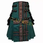Handmade Traditional Hunter Green and Black Tactical Hybrid Fashion Kilt For Men