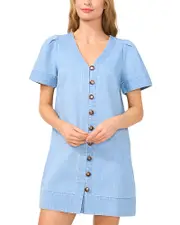 CeCe Button Front Denim Dress