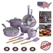 14-Piece Purple Ceramic Non-Stick Cookware Set - All Stovetops Compatible
