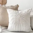 Linen with Tufted Palm Cushion Cover 50cm x 50cm - Lined - Coastal Boho