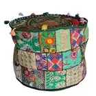 18" Indian Green Handmade Cotton Patchwork Ottoman Pouf Cover Cushion Covers AU