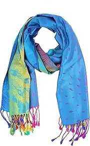 [PASKMLNA] Rainbow Pashmina Colorful Silky Tropical Colorful Exotic Pashmina Wrap Shawl Scarf, Navy Multi Floral 051, Long