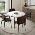 Oikiture 110cm Round Dining Table with 4PCS Dining Chairs PU Walnut